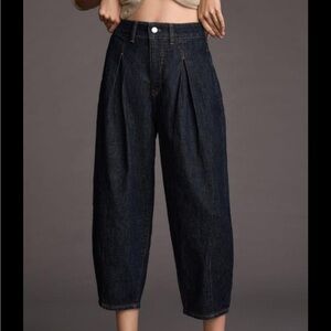 Anthropologie Pilcro ReWorked Balloon Jeans 27 cropped dark wash barrel baggy